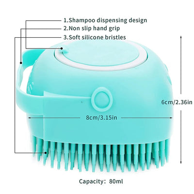 Brosse de douche en silicone pour chien et chat, distributeur de shampoing