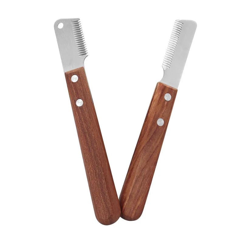 Pet Hair Removal Knife Professional Dog Comb Stainless Wooden Handle