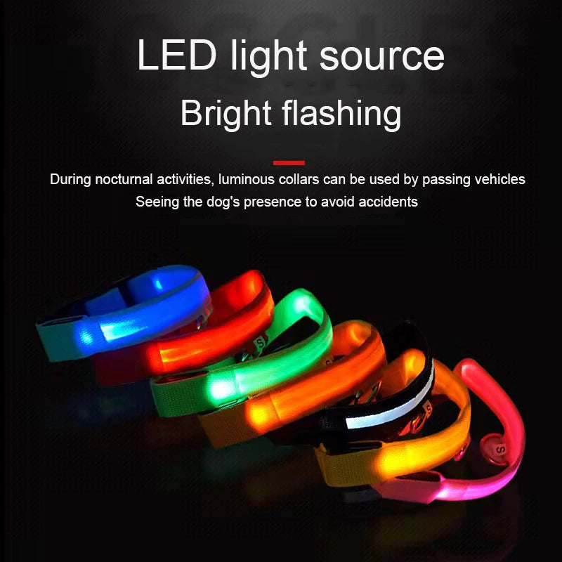 Nylon LED Glowing Dog Collar, Adjustable Flashing Luminous Collar