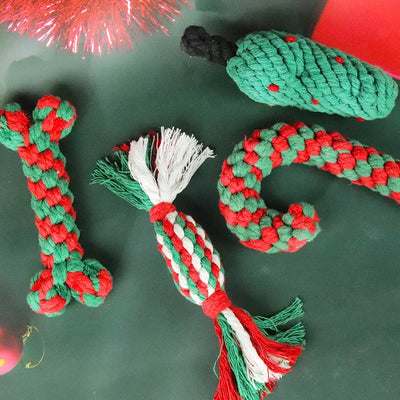 Christmas Dog Toys Braided Cotton Rope