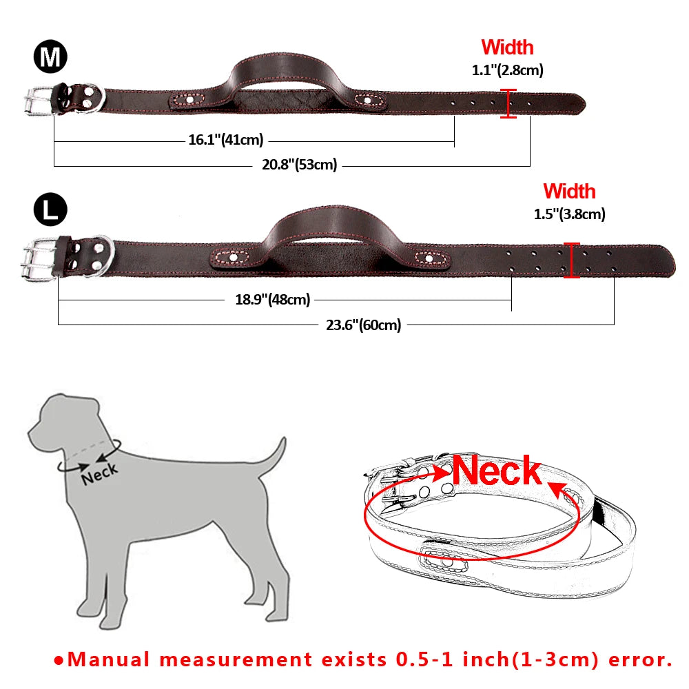 Collier pour chien en cuir Super Control avec poignée courte durable