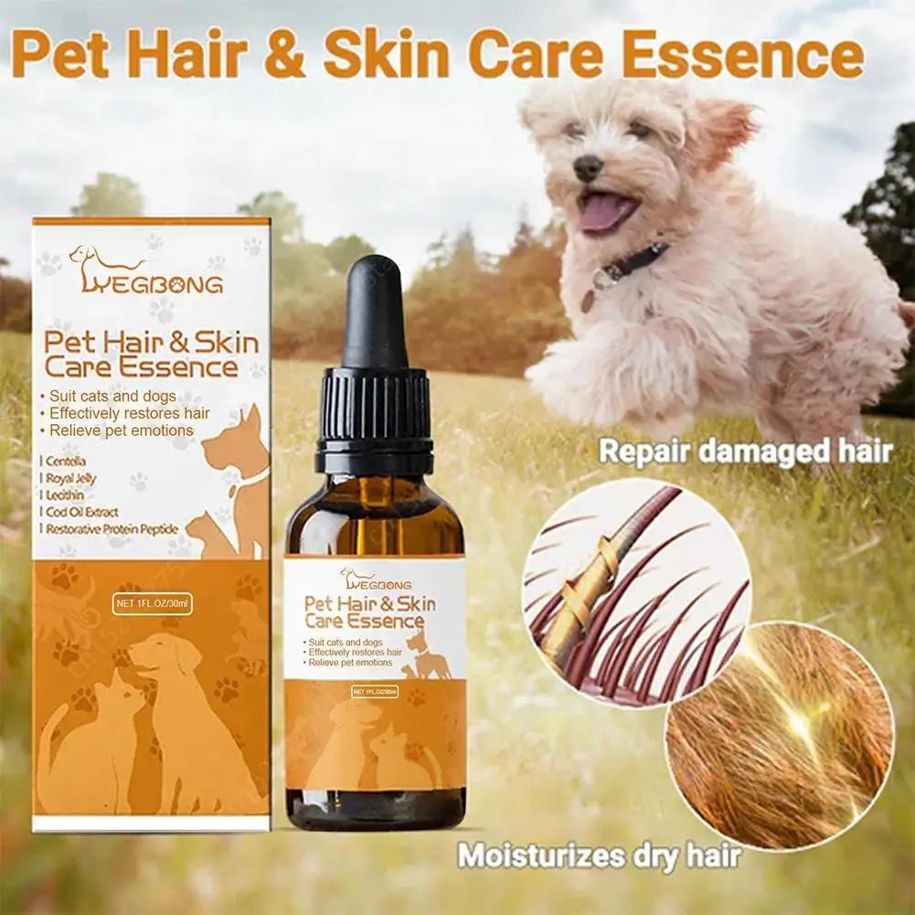 Essence de soin pour la peau des poils d'animaux de compagnie Revitalisant hydratant naturel pour le pelage Favorise la croissance des poils