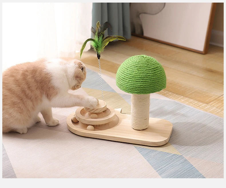 Mushroom Solid Wooden Carousel Sisal Cat Toy