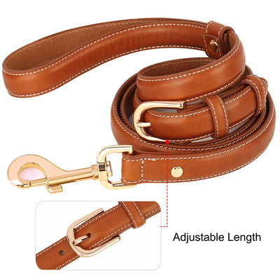 Classic Soft Leather Dog Leash adjustable