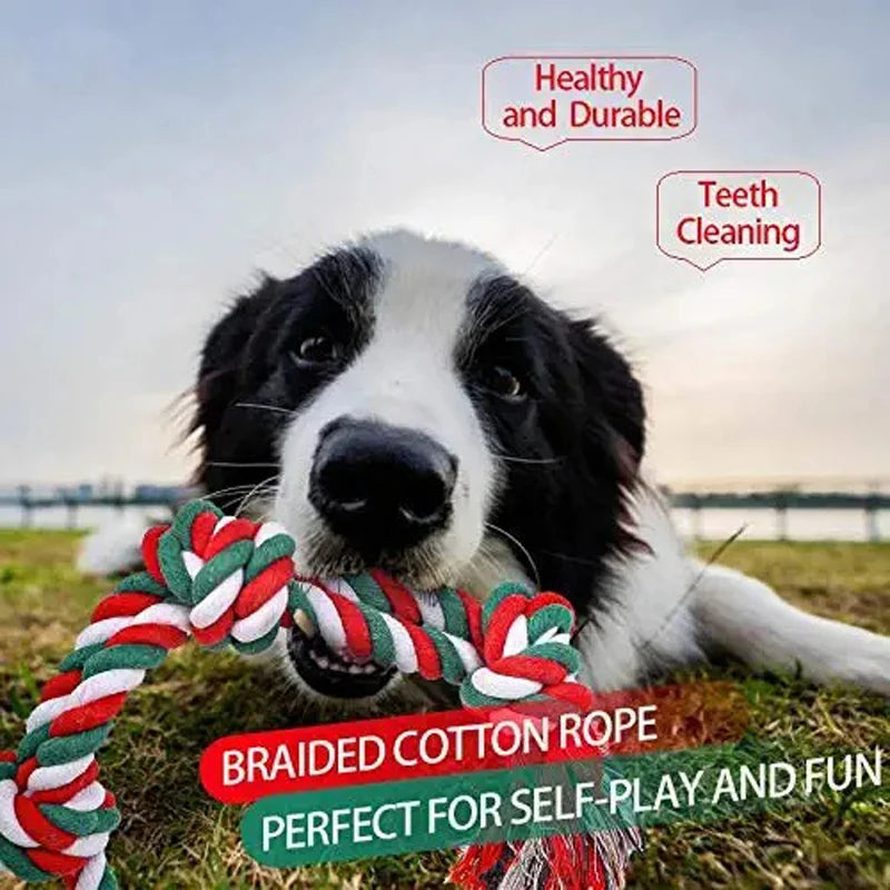 Christmas Dog Rope Toy Interactive Knots Cotton