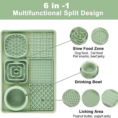 6in1 Slow Feeder Dog Bowls Silicone Licking Mat