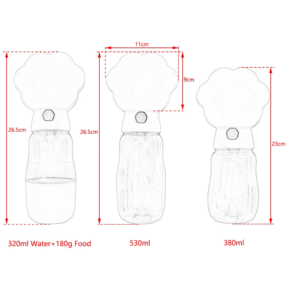 Tragbare Wasserflasche für Haustiere mit Pfotenabdruck