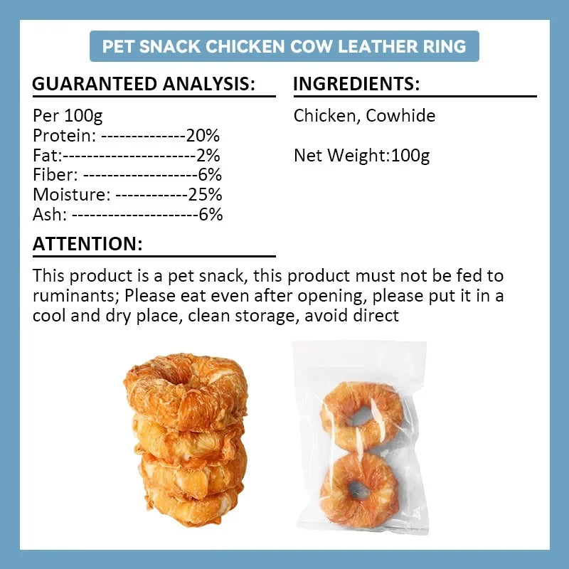 Dog Snacks 2 Pcs Chicken Cowhide Rings