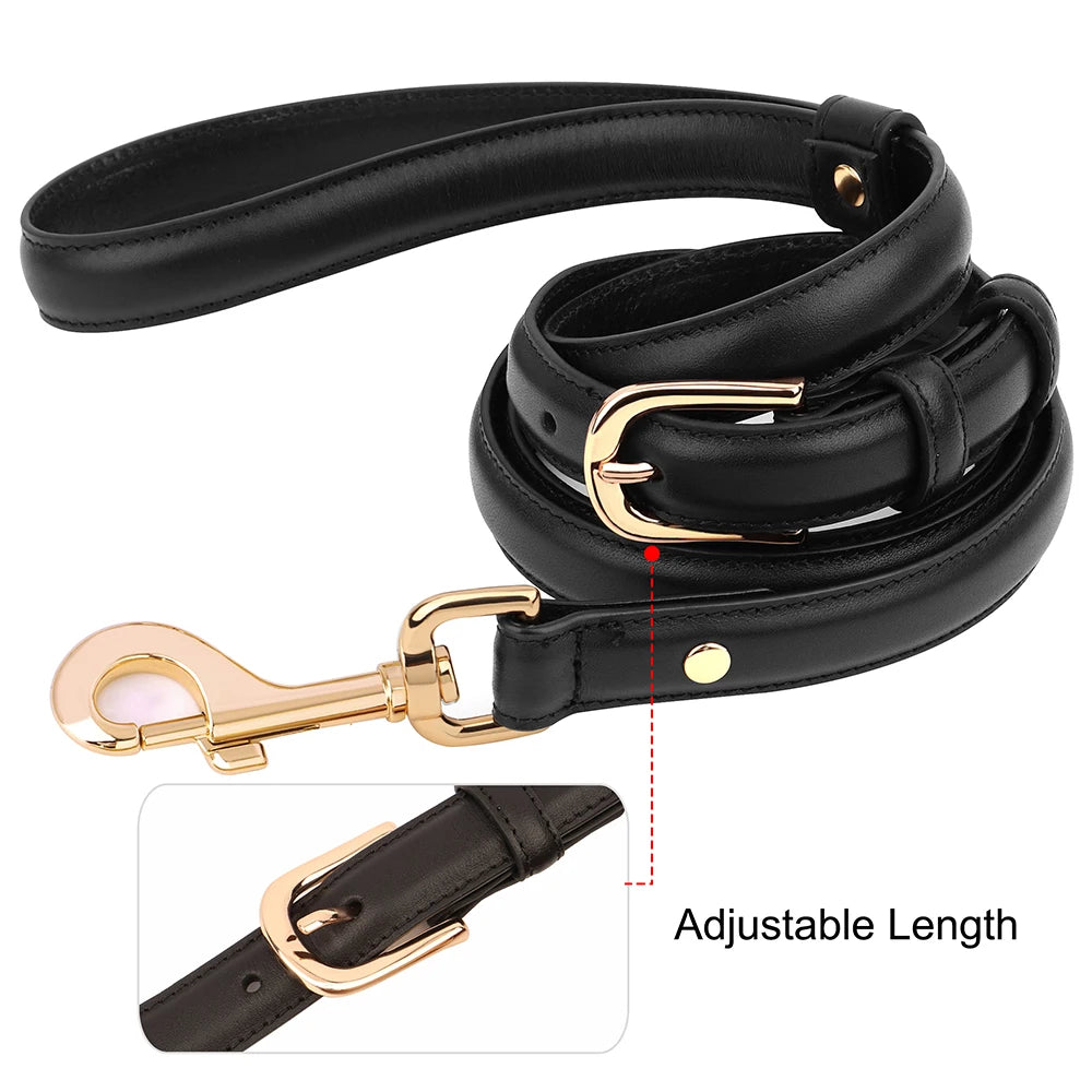 Classic Soft Leather Dog Leash adjustable