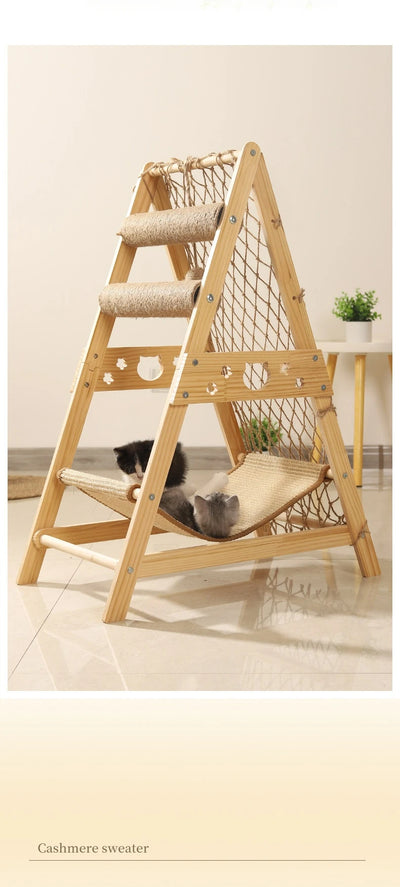 Nid pour chat avec cadre en filet de couchage et plateforme de saut en bois