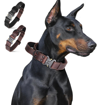 Collier pour gros chien en cuir véritable souple avec contrôle rapide par clic – Confort et contrôle haut de gamme