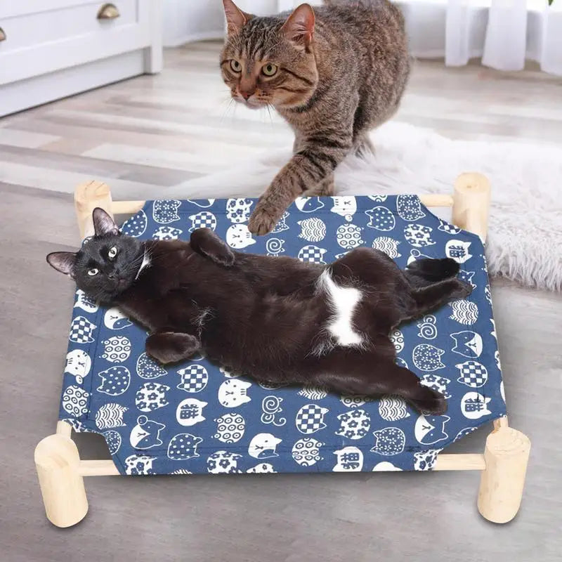 Pet Hammock Bed Cooling Detachable Wooden