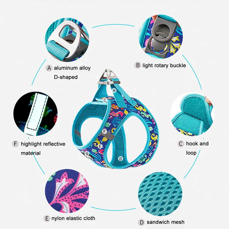 Happy Print Super Soft Mesh Pet Harness & Leash Set