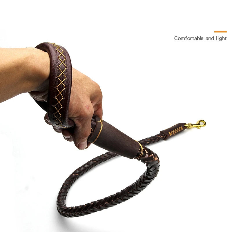 Leather Dog Leash Durable Cowhide Braided Leash