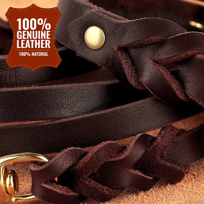 Leather Dog Collar and Leash Set Adjustable Braided Soft