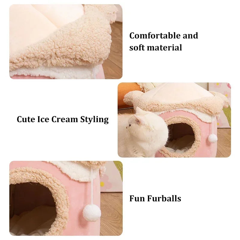 Warm Winter Cat Dog House Deep Sleep Pet Nest Geometric Ice Cream