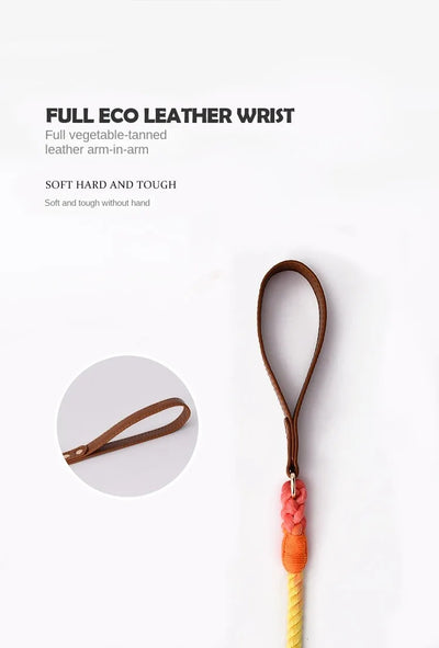 Woven Cotton String LeatherDog Collar & Leash Set