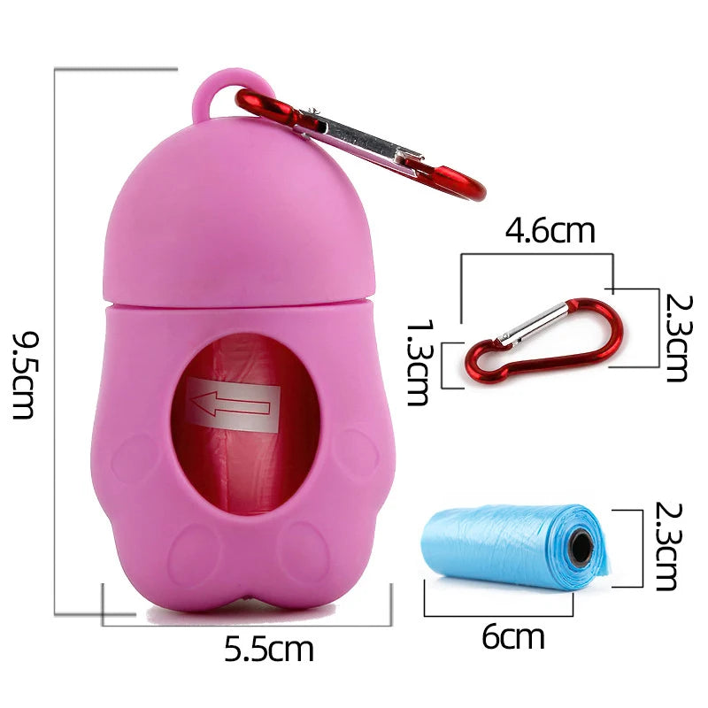 Dog Poop Bags Paw Dispenser with Carabiner Clip Set