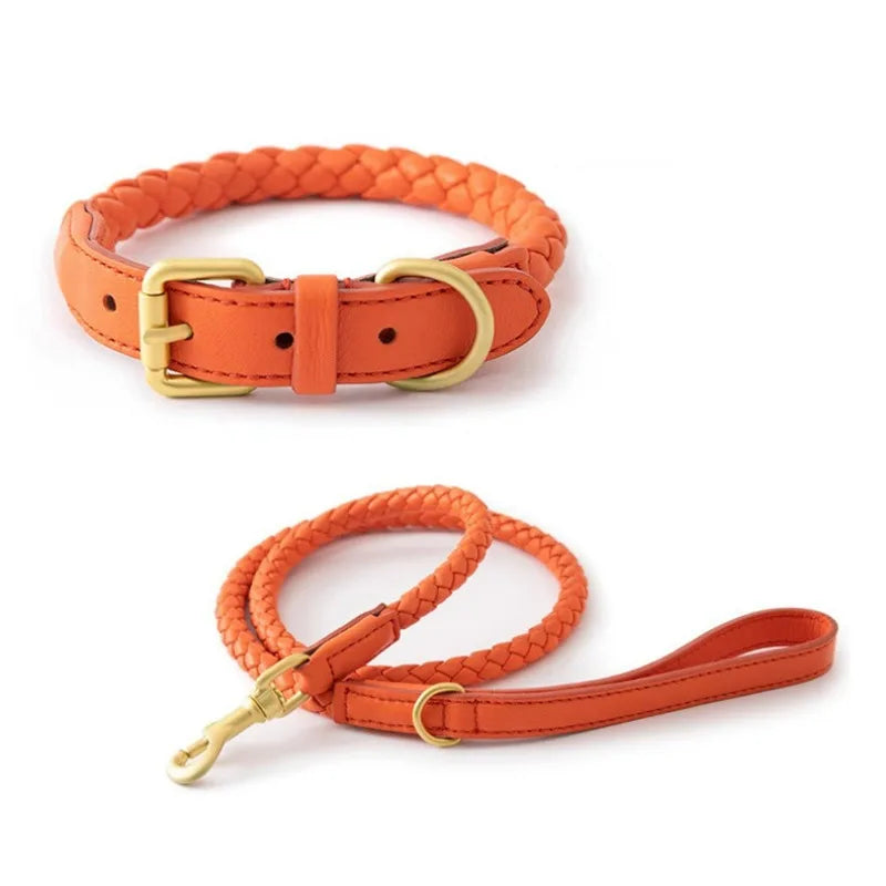 Premium Leather Dog Collar & Leash Set Multi Colors