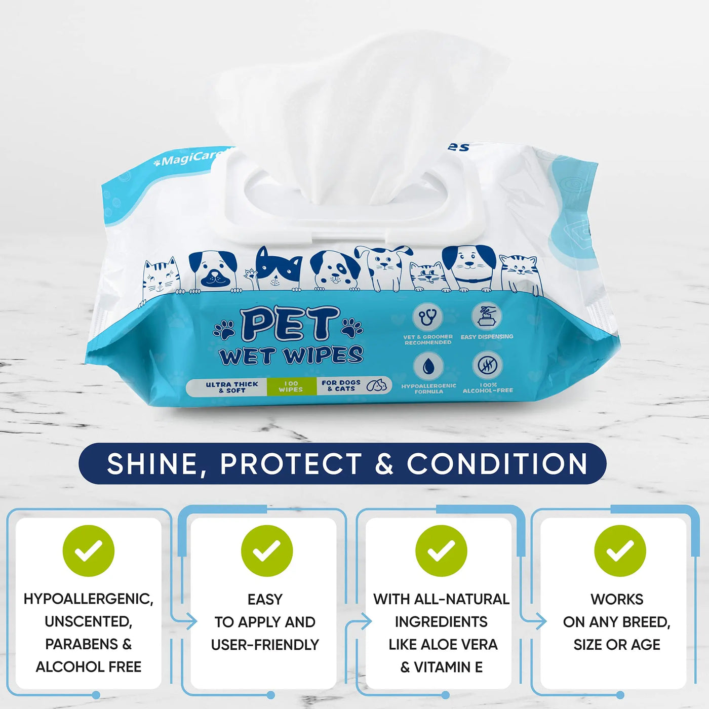 Lingettes nettoyantes et lingettes sensibles pour pattes, corps et fesses pour chien