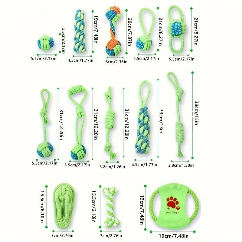 Ensemble de jouets en corde de coton pour chien 13 pièces/9 pièces