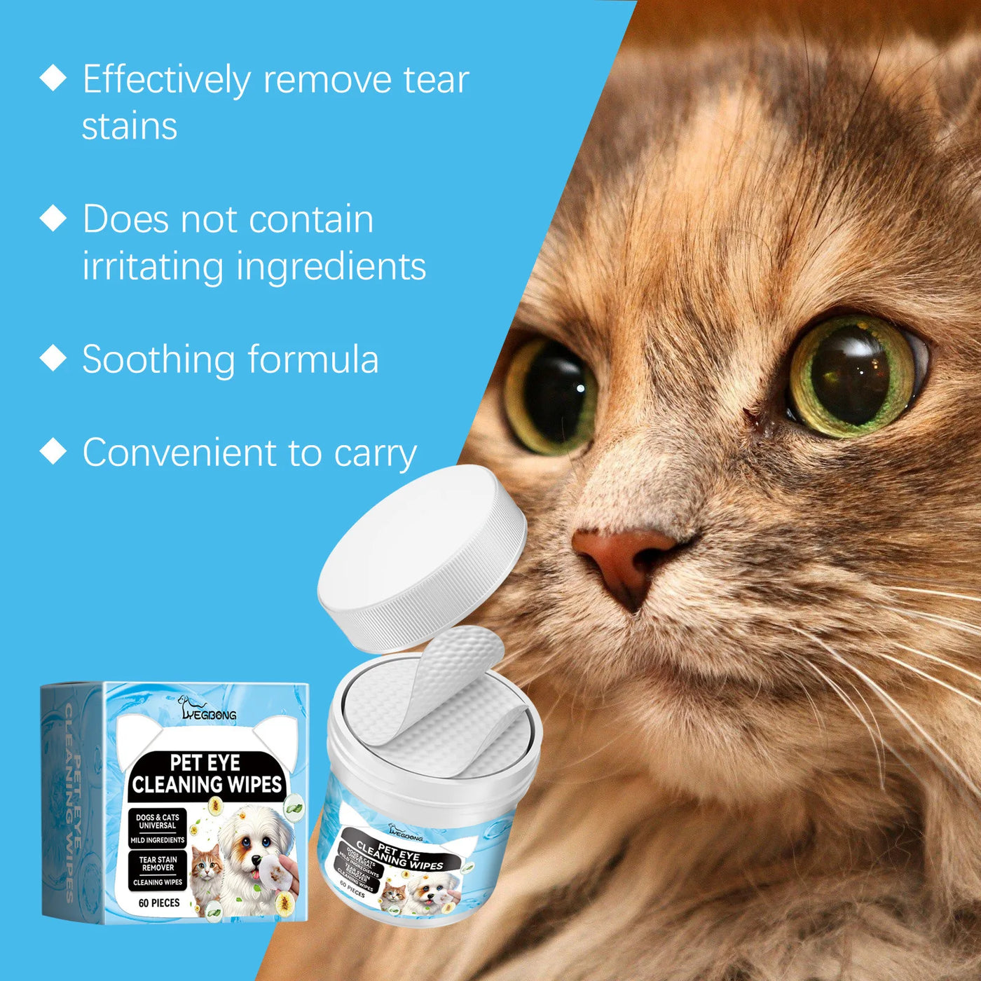 Sensitive Pet Eye Wipes Soft Tear Stain Remover