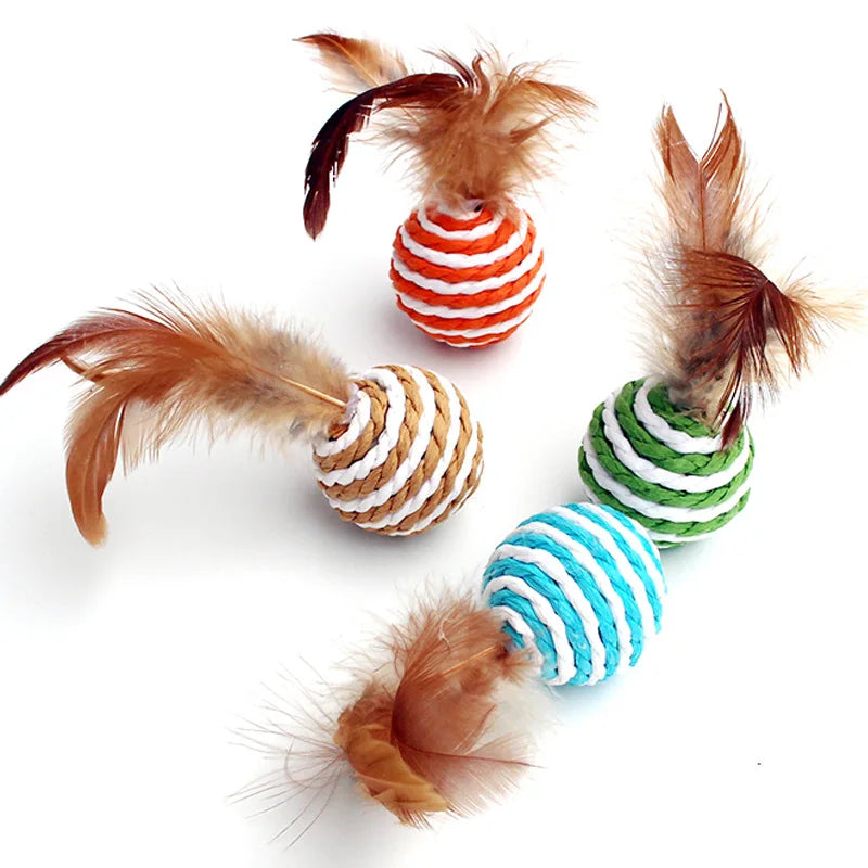 4Pieces Colorful Sisal Interactive Cat Ball Set