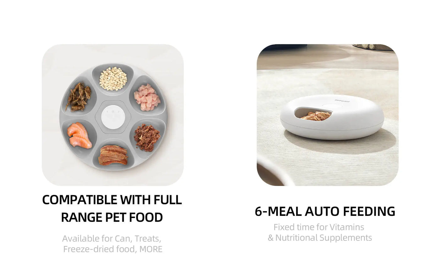 Distributeur automatique de nourriture pour animaux de compagnie à 6 repas, bols intelligents à distance Wi-Fi pour aliments humides et secs