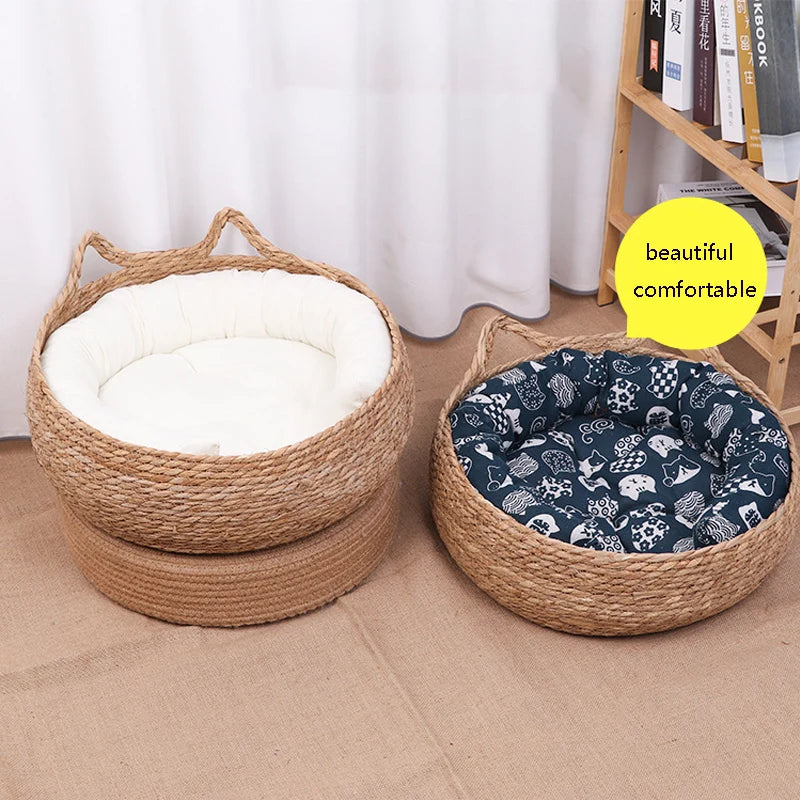 Meow Rattan Cat Bed Washable