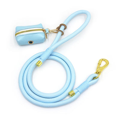 Ensemble élégant collier et laisse pour chien en cuir souple bleu ciel