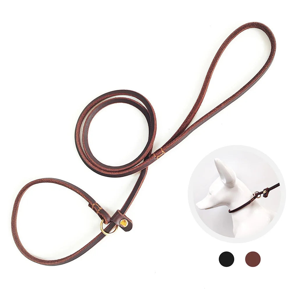 Leather Slip Lead Dog Leash Soft Adjustable