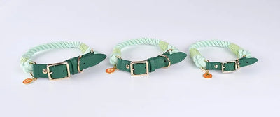 Woven Cotton String LeatherDog Collar & Leash Set