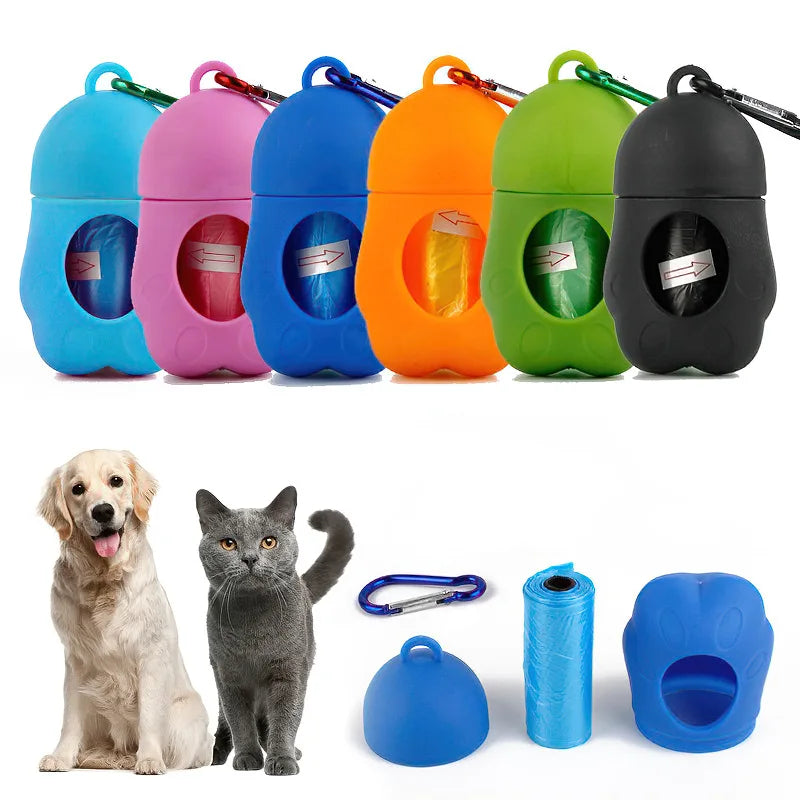 Dog Poop Bags Paw Dispenser with Carabiner Clip Set