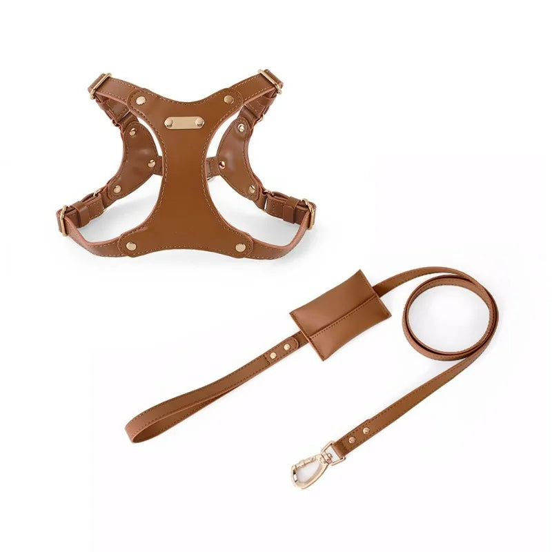 Soft Leather Dog Pet Chest Strap Set