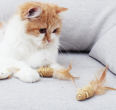 Cat Toys Mouse Feather Sisal Rope Toy 5Pcs.