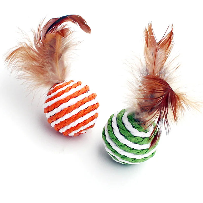 4Pieces Colorful Sisal Interactive Cat Ball Set