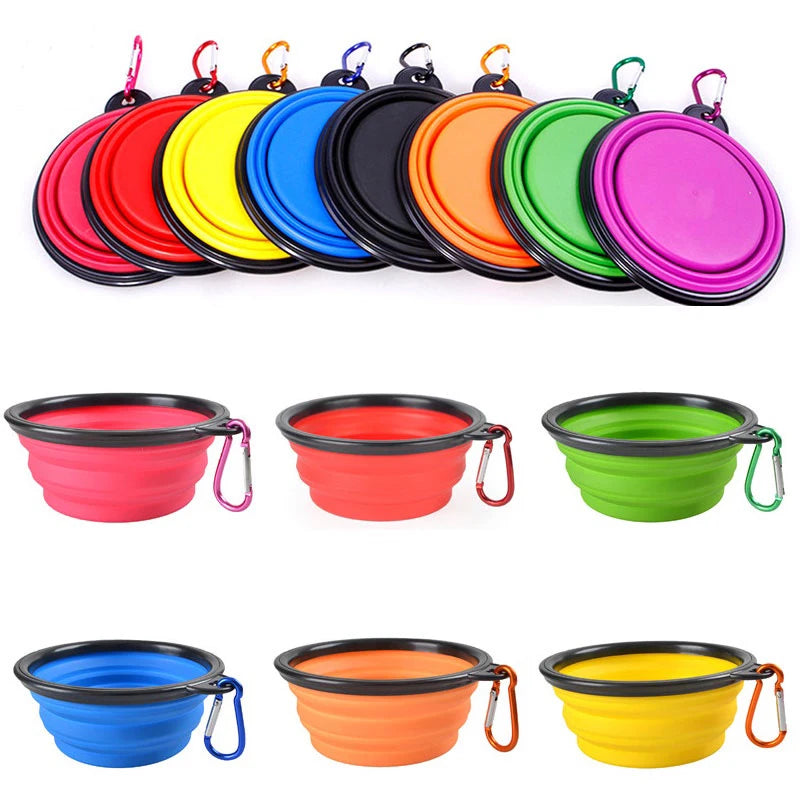 Folding Portable Silicone Dog Feeder Bowl with Carabiner