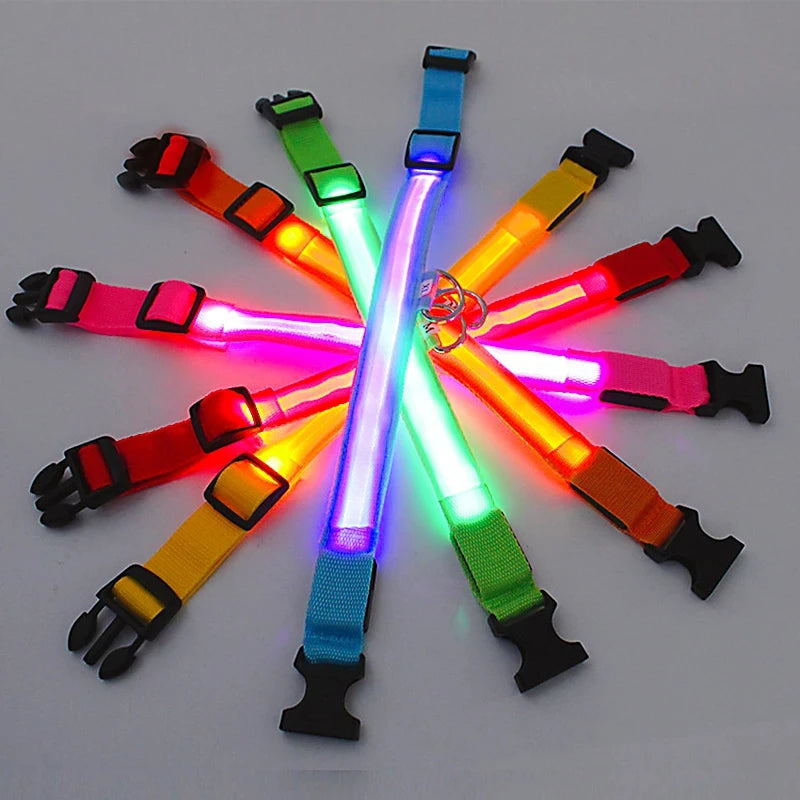 Nylon LED Glowing Dog Collar, Adjustable Flashing Luminous Collar