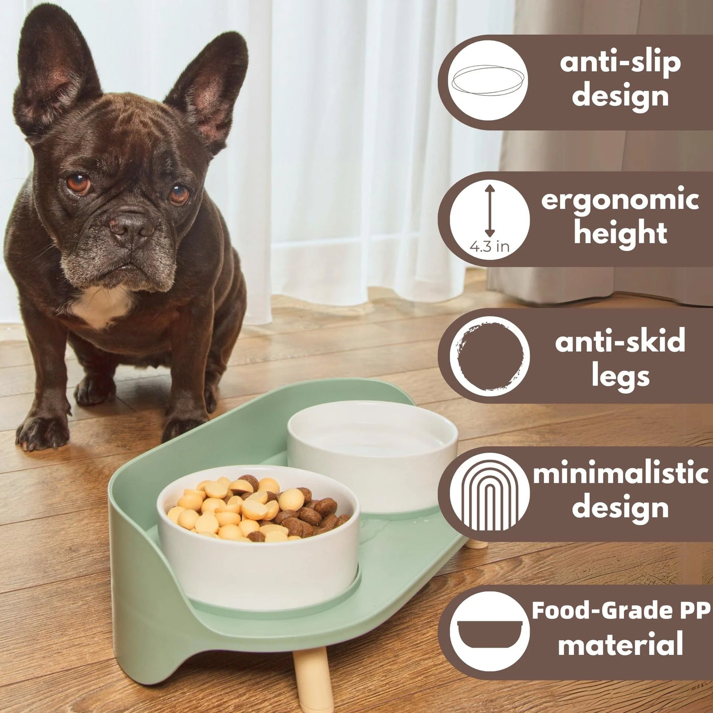 Pet Dual Bowls Stand with No-Spill Design Adjustable