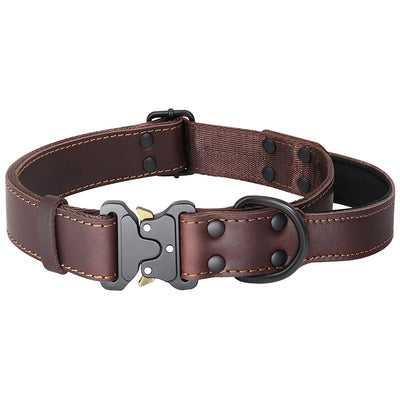 Collier pour gros chien en cuir véritable souple avec contrôle rapide par clic – Confort et contrôle haut de gamme