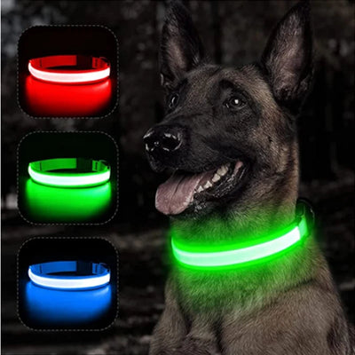 Nylon LED Glowing Dog Collar, Adjustable Flashing Luminous Collar