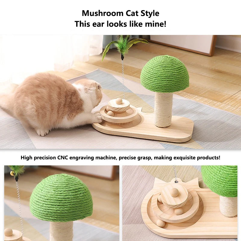 Mushroom Solid Wooden Carousel Sisal Cat Toy