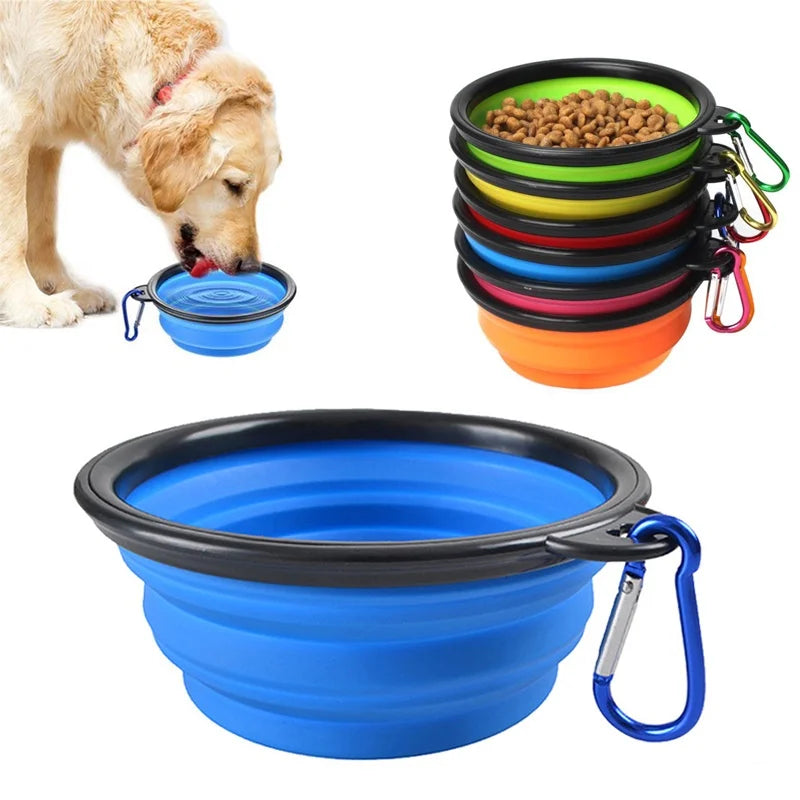 Folding Portable Silicone Dog Feeder Bowl with Carabiner