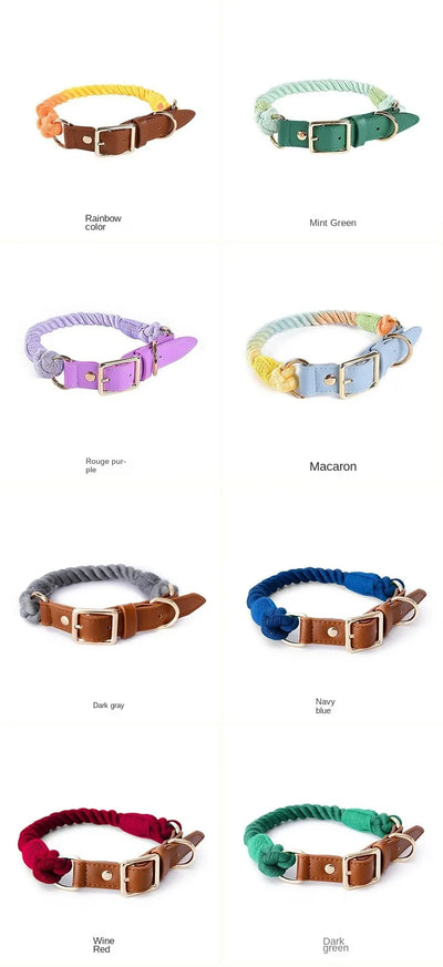 Ensemble collier et laisse pour chien en cuir et coton tissé