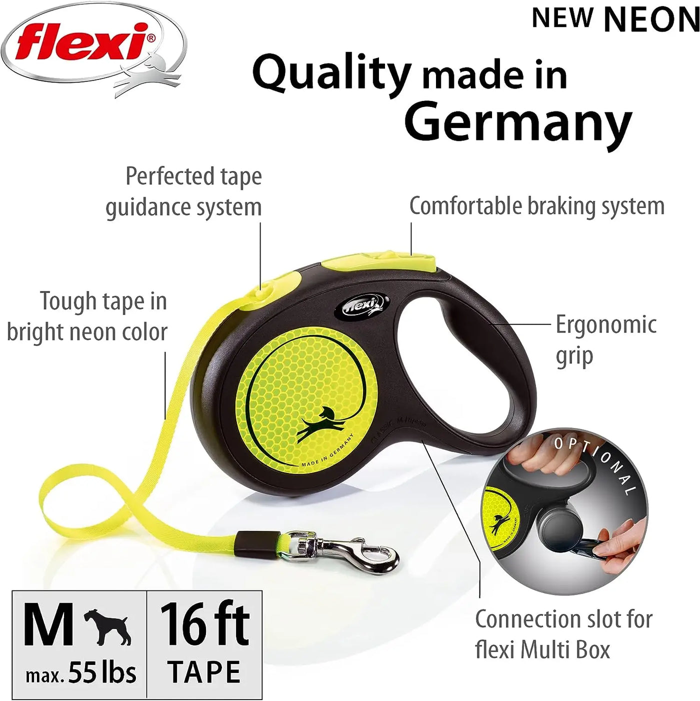 FLEXI Neue, einziehbare, ergonomische Hundeleine in Neonfarben