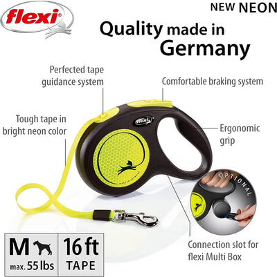 FLEXI Neue, einziehbare, ergonomische Hundeleine in Neonfarben