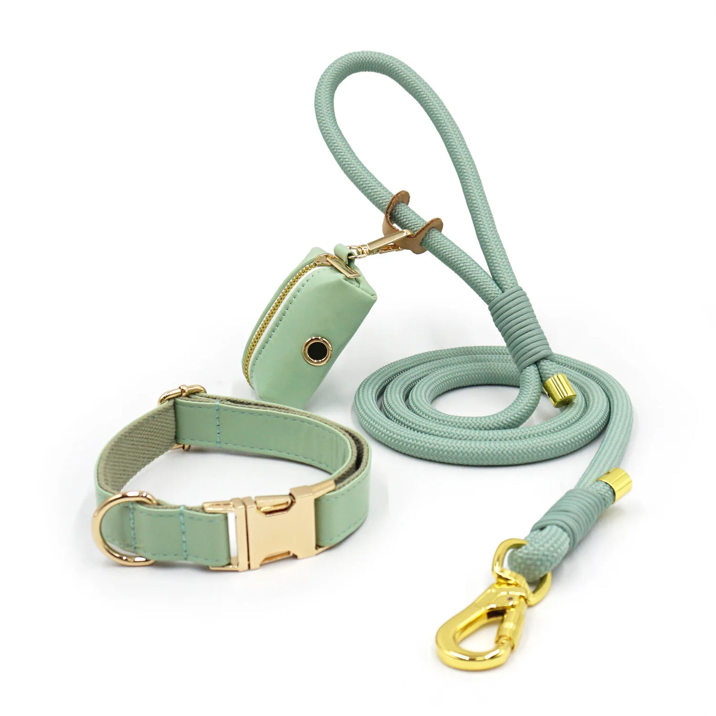 Edles Mintfarbenes Set aus Hundehalsband und Leine aus weichem Leder