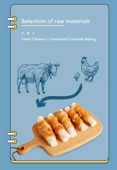 Collations pour chiens au calcium Os Viande de poulet séchée Bâtonnets de peau de vache