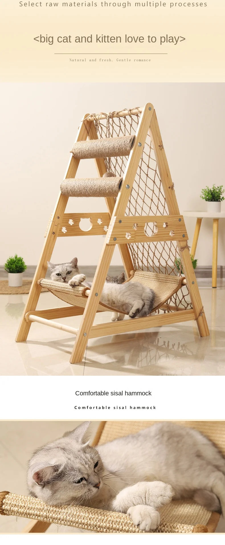 Cat Nest Climbing Sleep Net Frame Wooden Jumping Platform