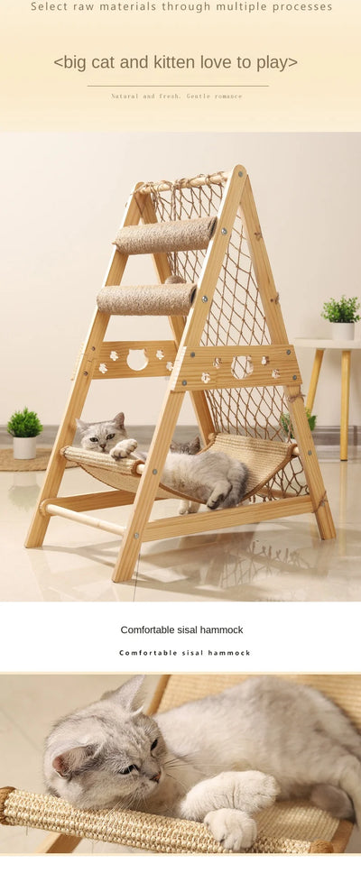 Nid pour chat avec cadre en filet de couchage et plateforme de saut en bois